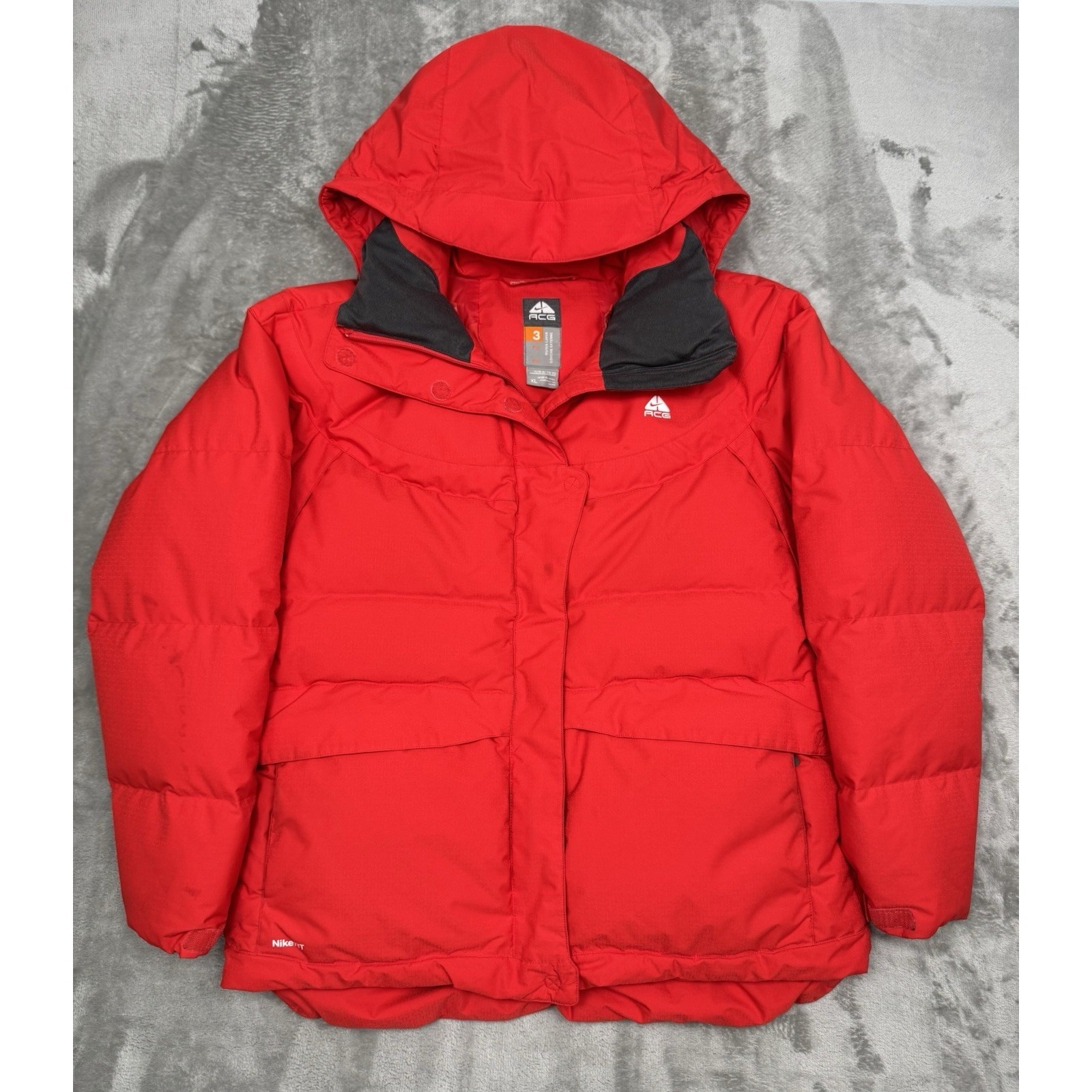 Vintage Nike Acg Puffer Jacket Womens Xl Red Hooded Coat 650 Goose Down 90s Y2k
